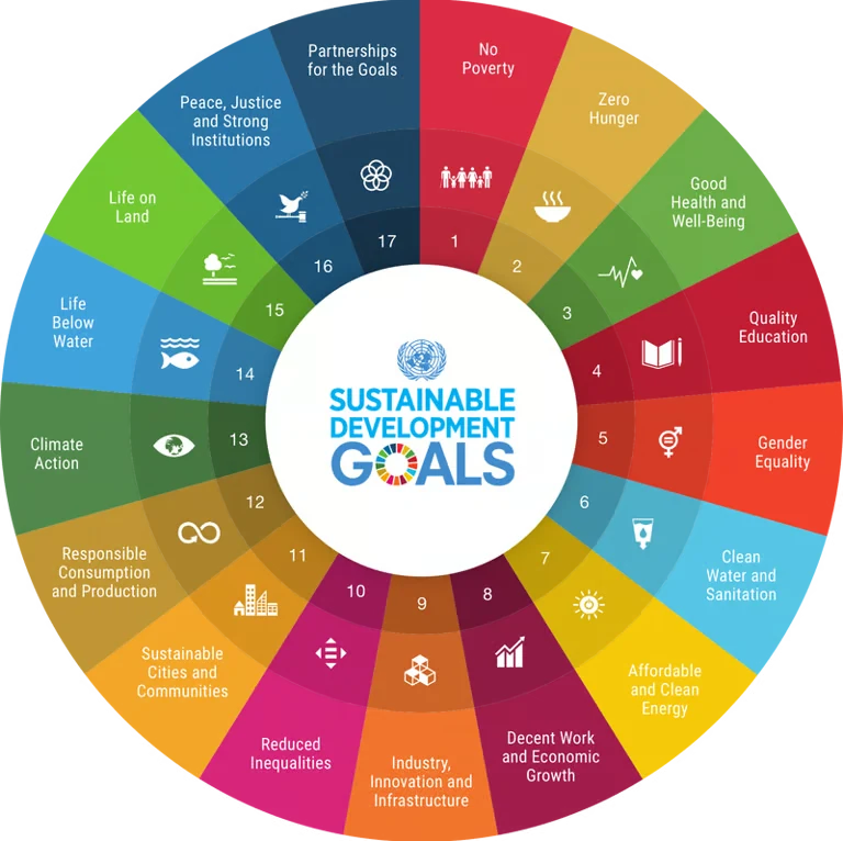 La roue des 17 Objectifs de Développement Durable des Nations Unies